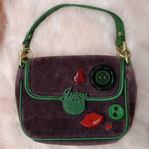 Juicy Couture Bag Purse Purple Green Velour Vintage Charms Strawberry Hearts Y2k